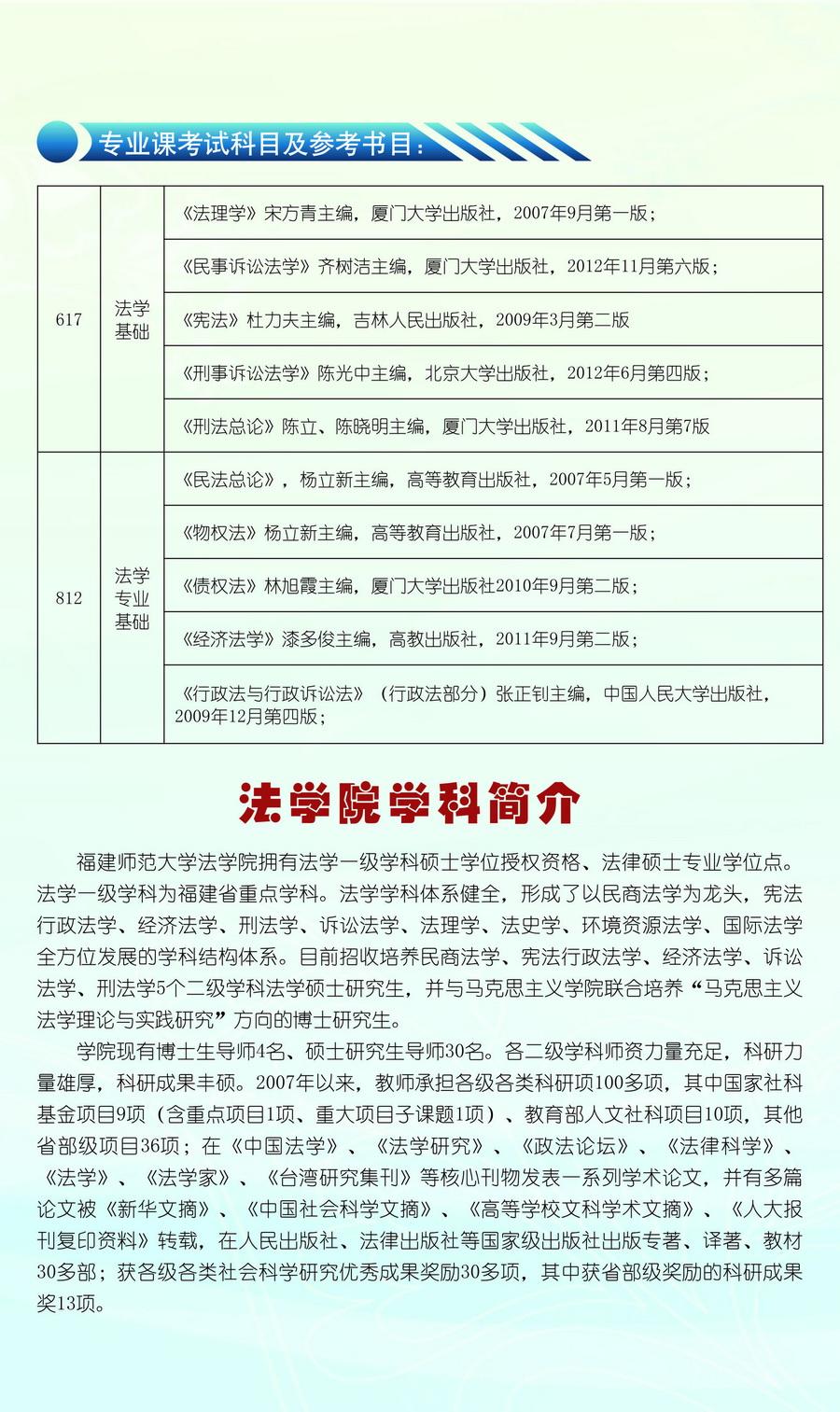 福建师范大学法学院2015年硕士研究生招生简章